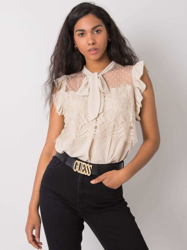 Beige blouse with lace Lanelle