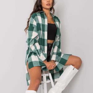 Amerie Green and White Plaid Long Shirt