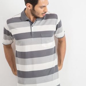 Grey-ecru men's polo shirt Thought