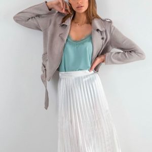 White Pleated Midi Skirt