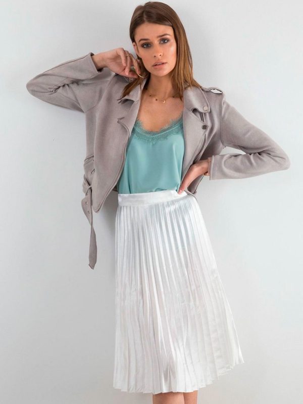 White Pleated Midi Skirt