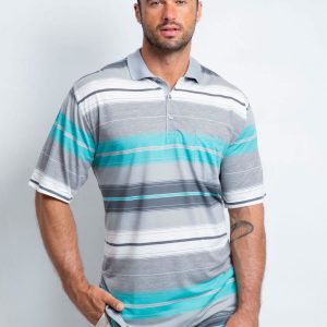 Grey Turquoise Polo Shirt For Men Plus Size Elevate