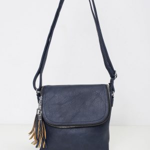 Dark blue handbag with tasses