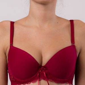 Burgundy bra with lace at the perimeter