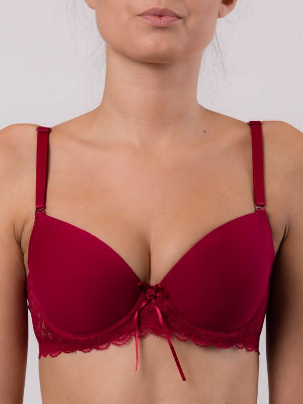 Burgundy bra with lace at the perimeter