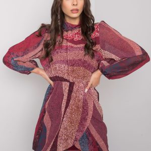 Burgundy women's dress with Brooks prints