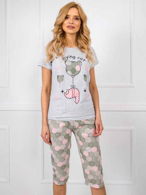 Grey Green Printed Pyjamas