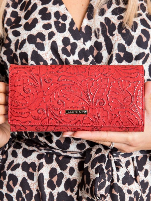 Red Leather Wallet with Vegetable Patterns