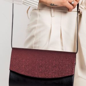 Black and burgundy eco leather clutch bag