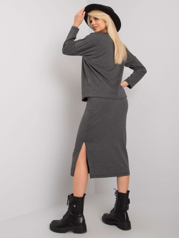 Dark Grey Melange Tracksuit Set with Hoodie and Mayday Skirt