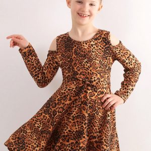 Brown leopper print children's dress