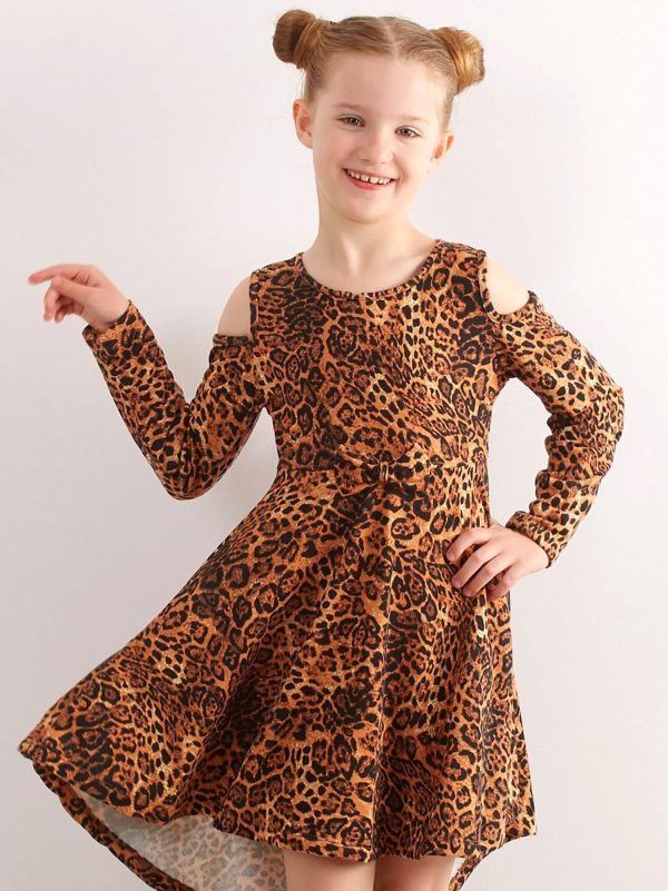 Brown leopper print children's dress