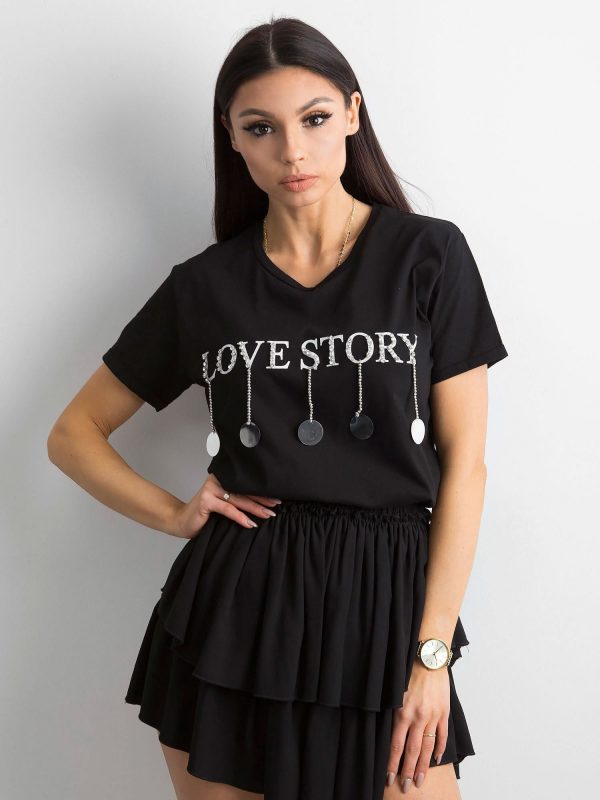 Cotton Women's T-Shirt with Applique Black