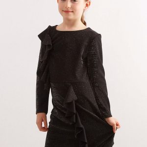 Black glitter children's dress with flounces