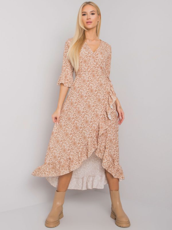 Beige patterned dress with flounce Williamson OCH BELLA