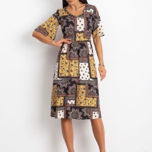 RUE PARIS Yellow and black Calm dress