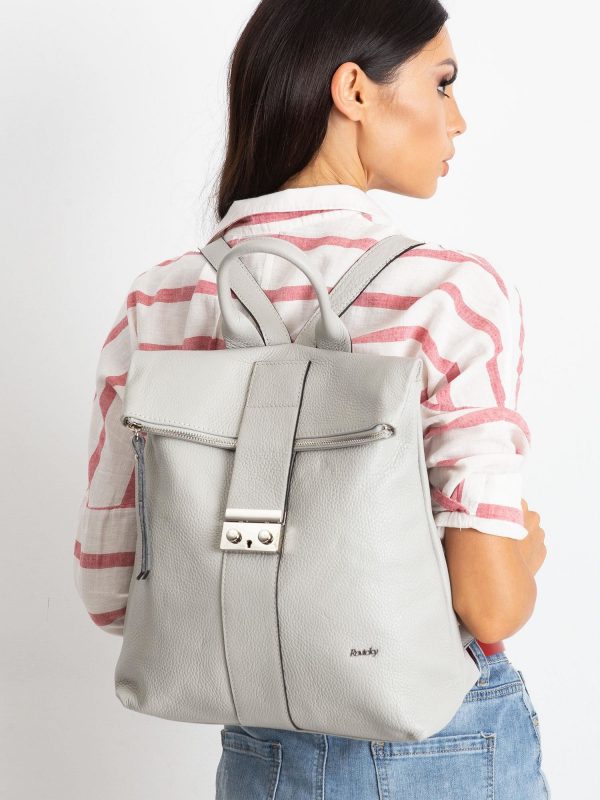 Gray Leather Backpack