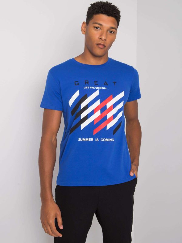 Dark Blue Men's T-Shirt with Colorful Print Adriel