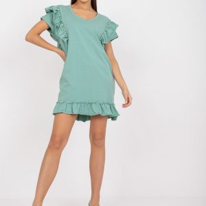 Pistachio Loose Ruffle Mini Length Dress