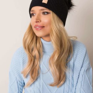 Black beanie hat with tassel RUE PARIS