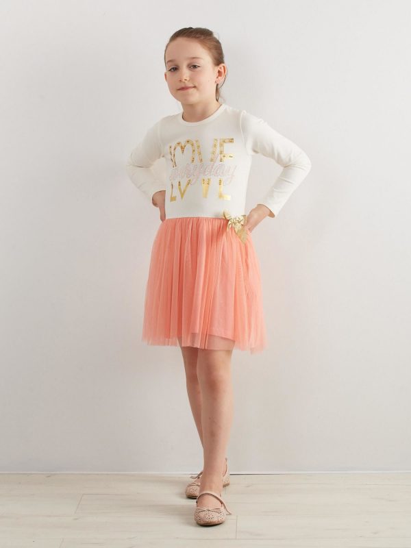 Ecru dress for a girl with tulle