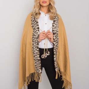 Camel-beige scarf with fur