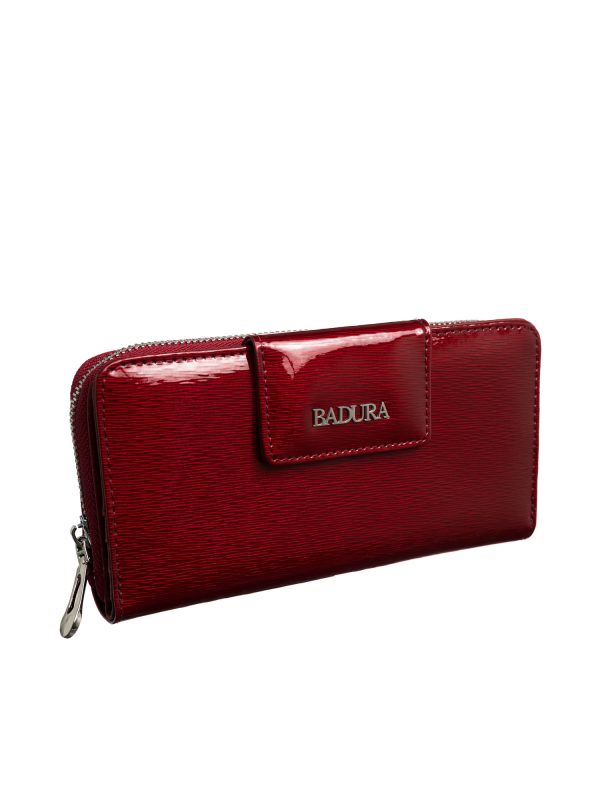 Red leather zipper wallet BADURA