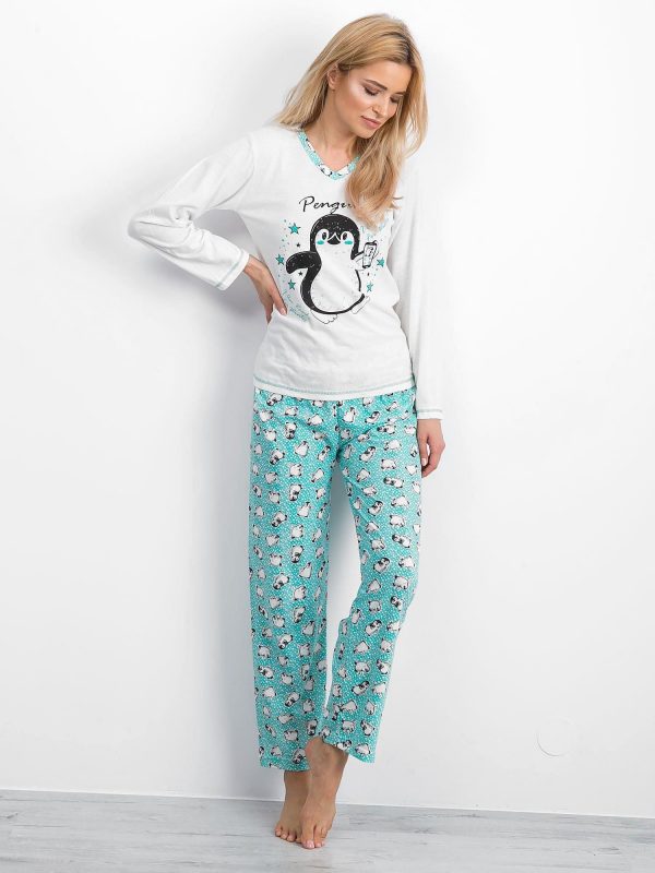 White and mint women's pajamas in penguins