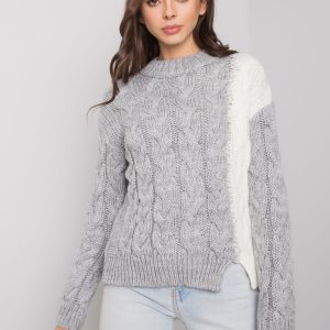 Grey women's sweater with braids Biarritz RUE PARIS