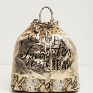 Gold backpack with inscription