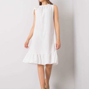 White dress with flounce Domenica