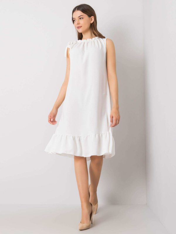 White dress with flounce Domenica