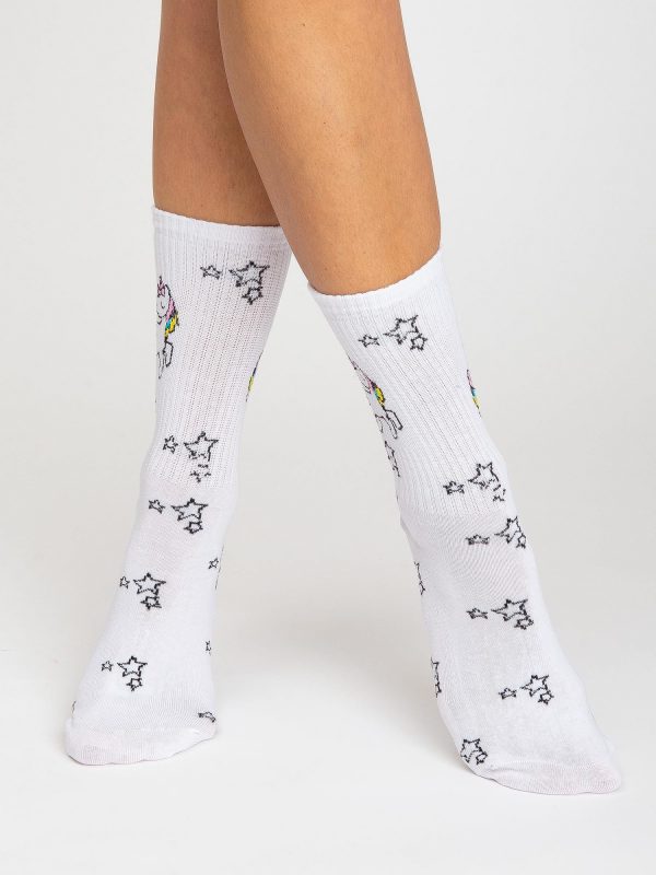 White Printed Ladies Socks