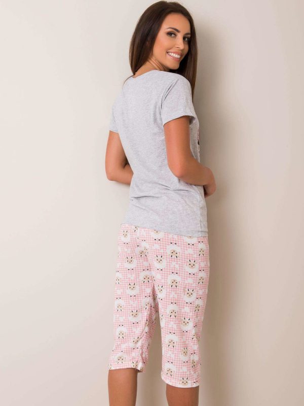 Grey Pink Printed Cotton Pyjamas