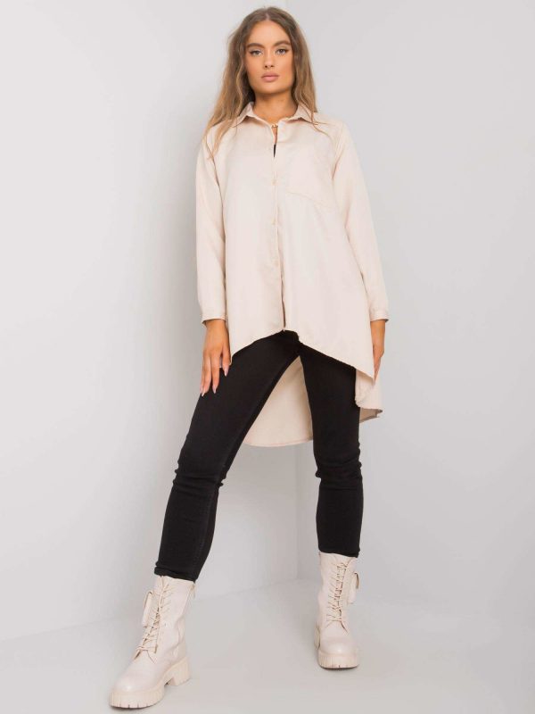 Brinleigh Beige Asymmetrical Shirt