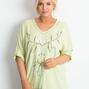 Light green blouse with plus size print and applique