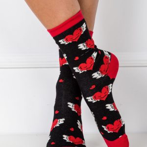 Black Cotton Pattern Socks