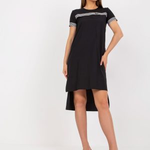 Black Cotton Casual Short Sleeve Dress