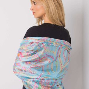 Blue scarf with colorful patterns