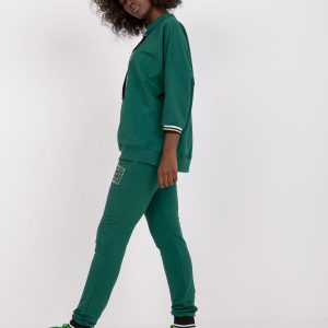 Dark Green Cotton Casual Set with Pants