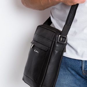 Black Leather Messenger Bag For Man