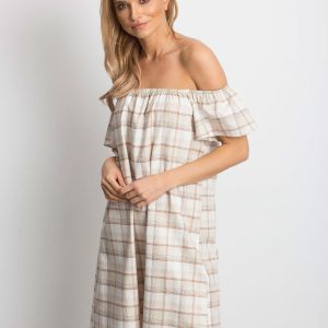 Beige Chequer Dress