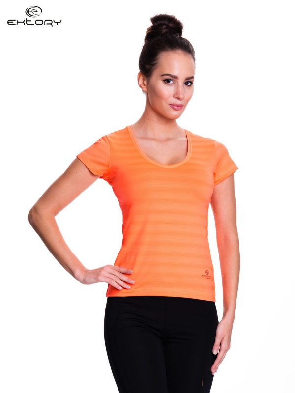 Fluopomaran sports t-shirt with stripes