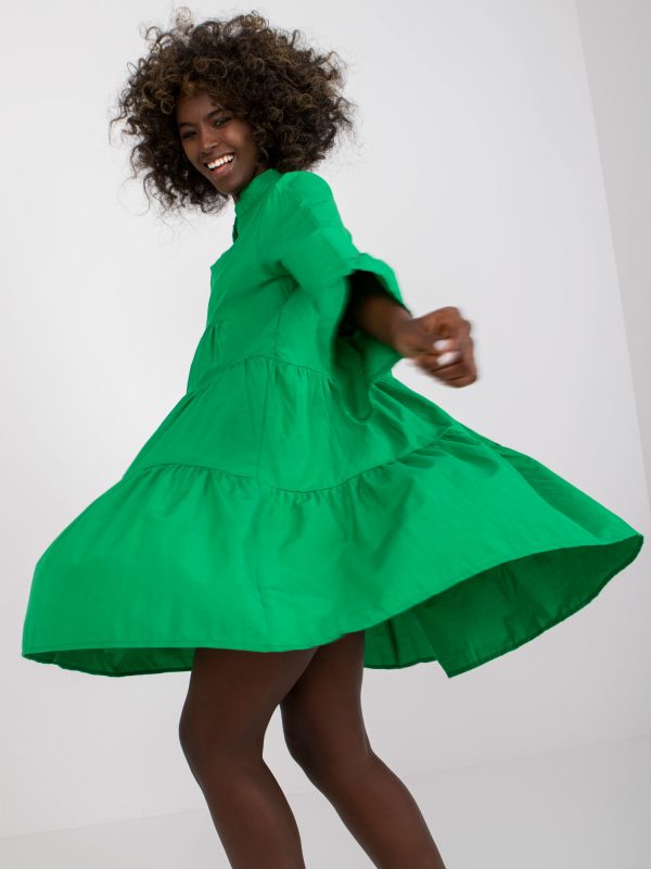 Green dress with ruffle cotton RUE PARIS