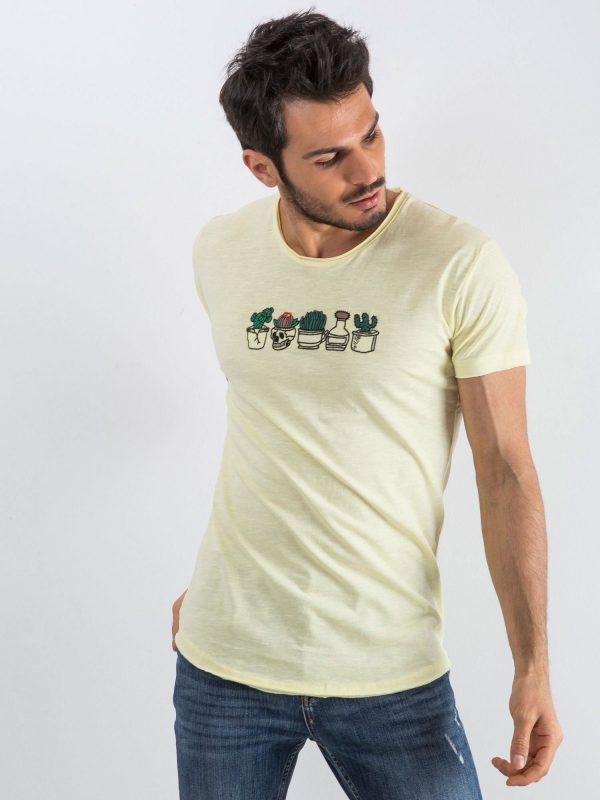 Embroider Men's Light Yellow T-Shirt