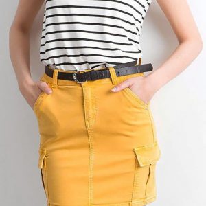 Yellow denim skirt with pockets