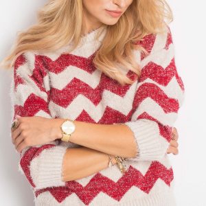 RUE PARIS Ecru-burgundy Geometric sweater