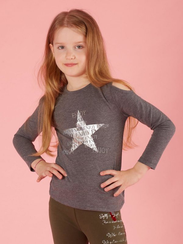 Dark gray blouse for a girl with rhinestones