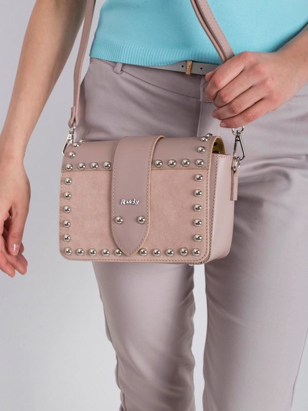 Pale Pink Leather Messenger Bag with studs