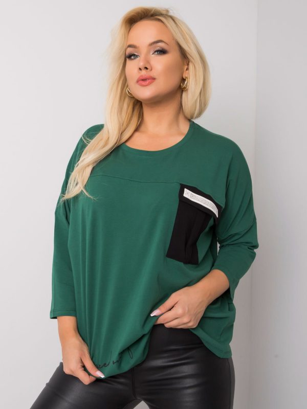 Dark Green Plus Size Cotton Blouse with Molly Lettering